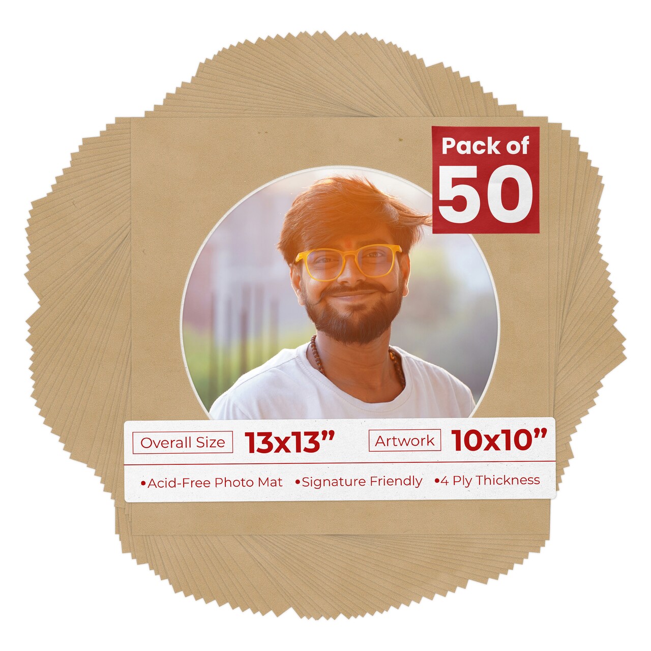 Beige Suede Mat Board for 13x13 Frames - Circle Opening for 10x10 Photos